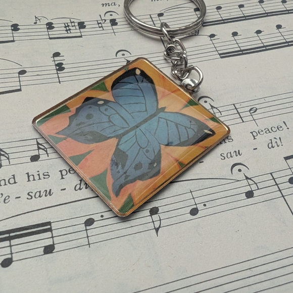 Butterfly Keychain with Blue and Orange Design - Picture 3 of 7